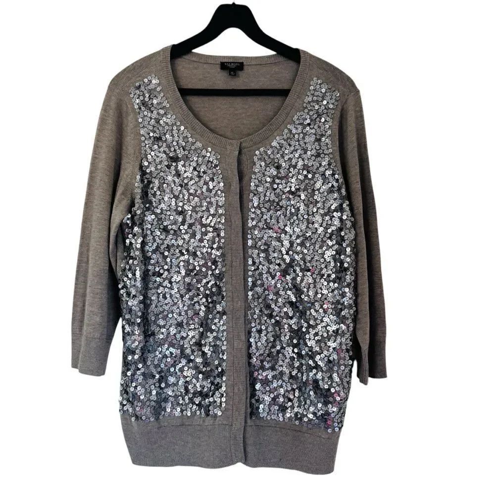 Talbots Sequin Embellished Gray Sweater Size 1X
